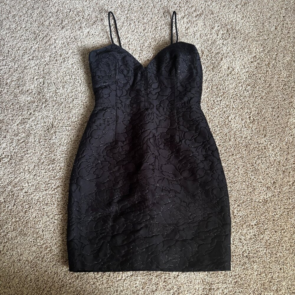 J. Crew Dress Womens 0 Black Floral Jacquard Sweetheart Bodycon Mini Lined